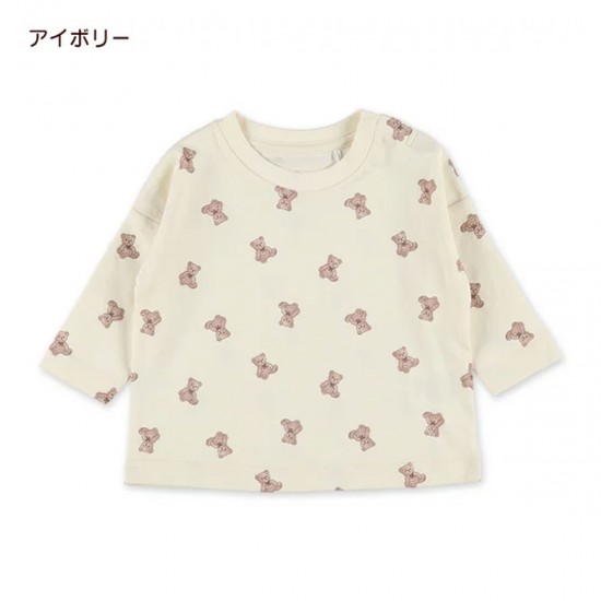 Nishimatsuya Milk White Teddy Bear Long Sleeve T-Shirt (60-70, 70-80cm) (Official Goods)