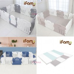 iFam Shell Baby Room (L) 245 x 149 x 60cm Gray/Blue/Beige + RUUN Double-sided Playmat (L) (Gray & White / Mint & White) Set